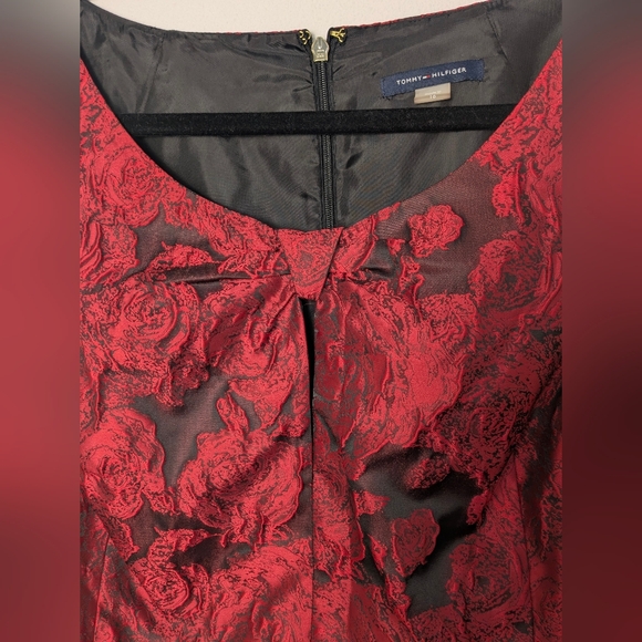 Tommy Hilfiger Dress Size 16 Red Bouquet Jacquard Fit Flare Sleeveless Party - Picture 7 of 16